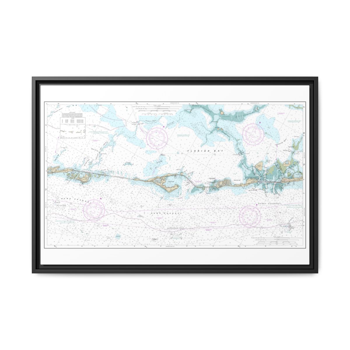 Chart 11449 Intracoastal Waterway Matecumbe to Grassy Key - NOAA Nautical Chart Floating Frame Canvas | 30" x 20" | 36" x 24" | 48" x 32" - Black front