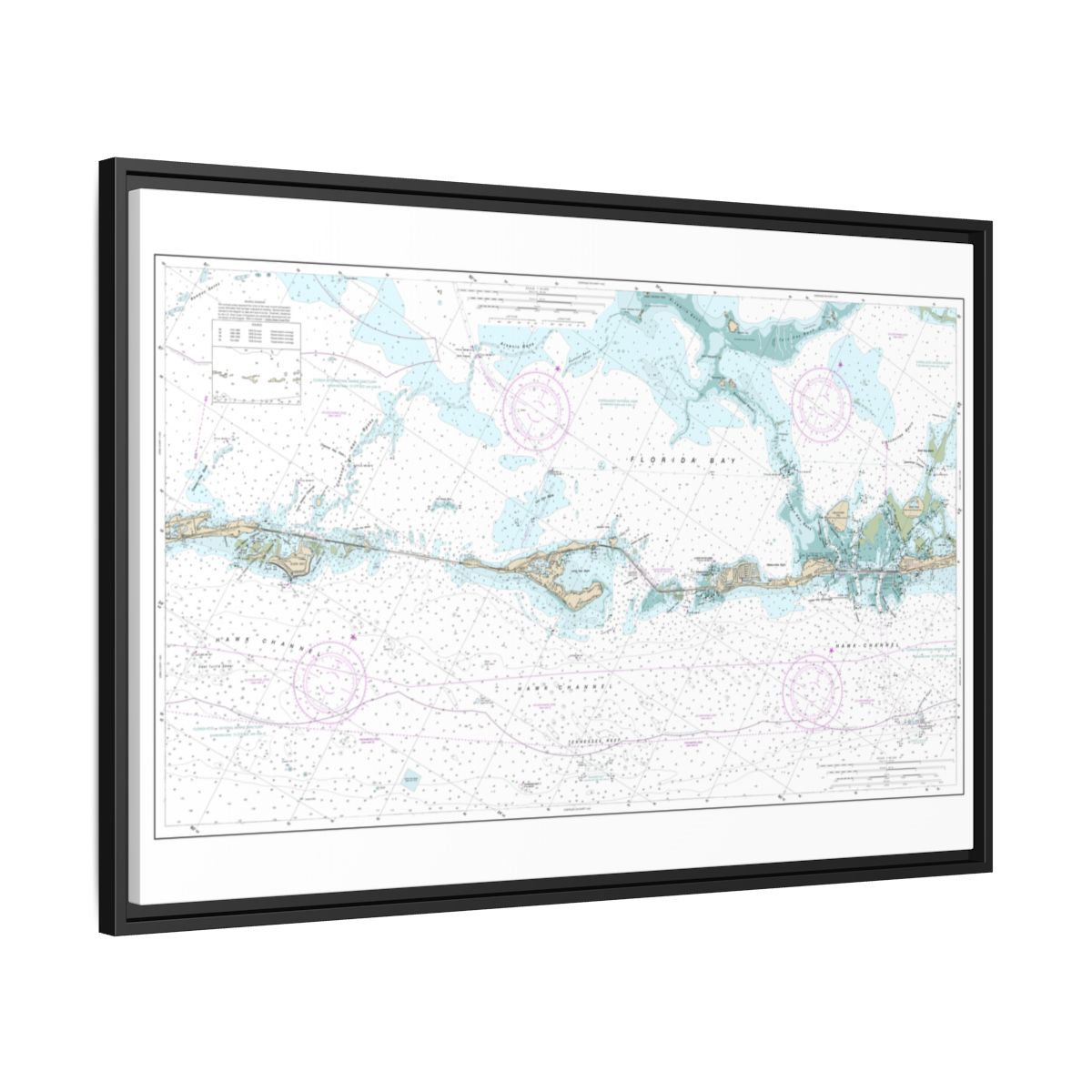 Chart 11449 Intracoastal Waterway Matecumbe to Grassy Key - NOAA Nautical Chart Floating Frame Canvas | 30" x 20" | 36" x 24" | 48" x 32" - Black side