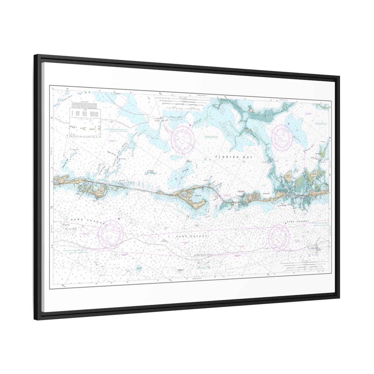 Chart 11449 Intracoastal Waterway Matecumbe to Grassy Key - NOAA Nautical Chart Floating Frame Canvas | 30" x 20" | 36" x 24" | 48" x 32" - Black side