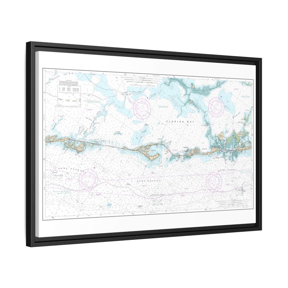 Chart 11449 Intracoastal Waterway Matecumbe to Grassy Key - NOAA Nautical Chart Floating Frame Canvas | 30" x 20" | 36" x 24" | 48" x 32" - Black side
