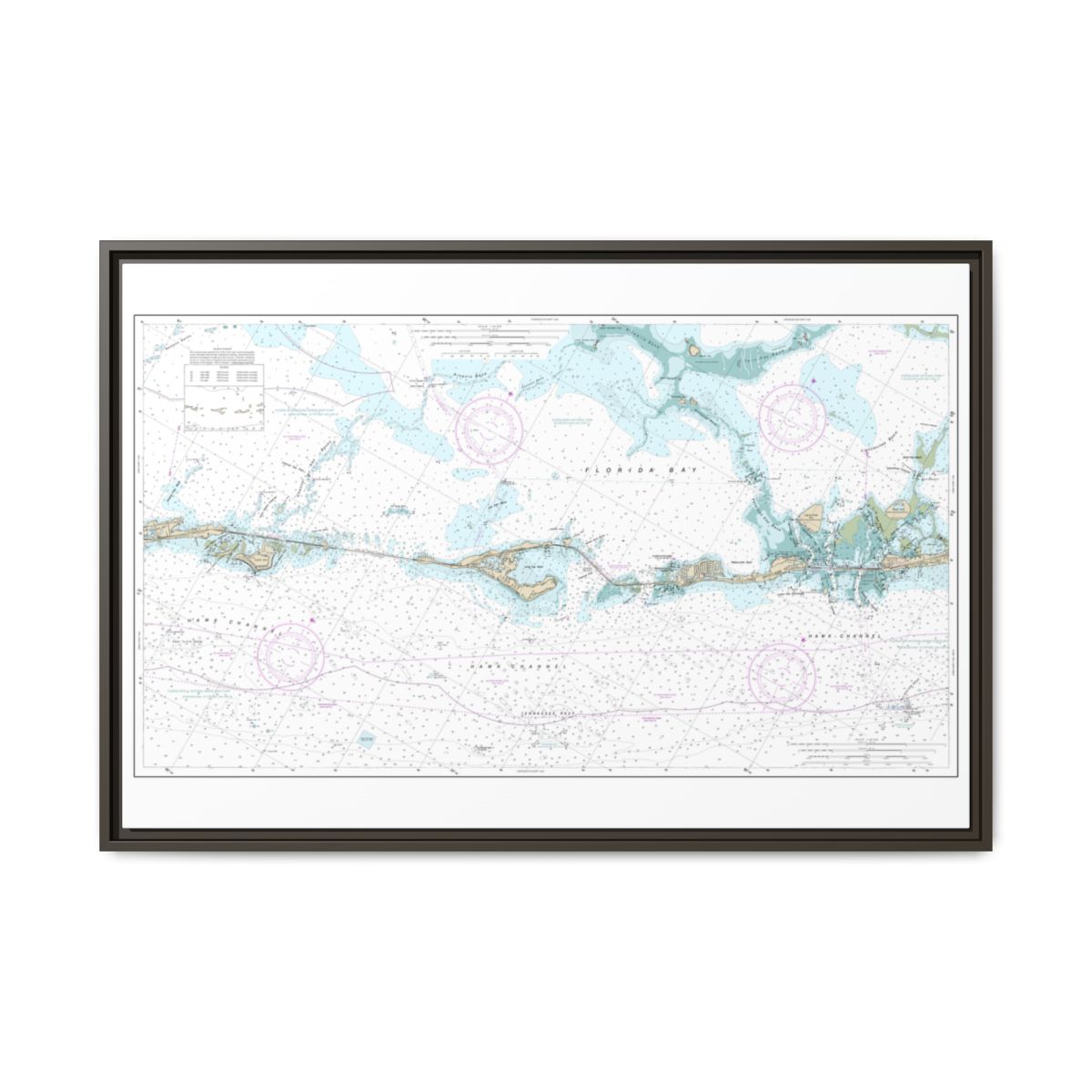 Chart 11449 Intracoastal Waterway Matecumbe to Grassy Key - NOAA Nautical Chart Floating Frame Canvas | 30" x 20" | 36" x 24" | 48" x 32" - Espresso front