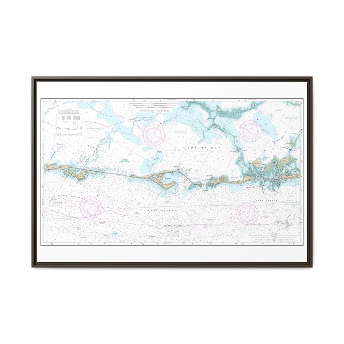 Chart 11449 Intracoastal Waterway Matecumbe to Grassy Key - NOAA Nautical Chart Floating Frame Canvas | 30" x 20" | 36" x 24" | 48" x 32" - Espresso front