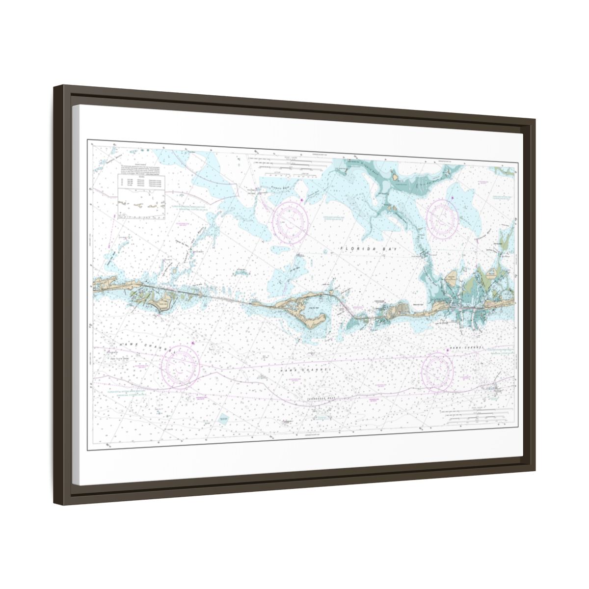 Chart 11449 Intracoastal Waterway Matecumbe to Grassy Key - NOAA Nautical Chart Floating Frame Canvas | 30" x 20" | 36" x 24" | 48" x 32" - Espresso side