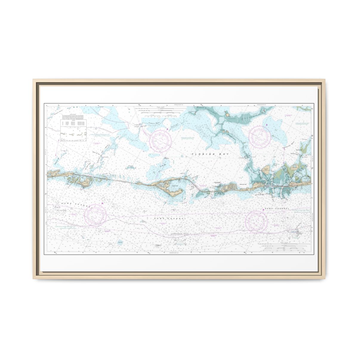 Chart 11449 Intracoastal Waterway Matecumbe to Grassy Key - NOAA Nautical Chart Floating Frame Canvas | 30" x 20" | 36" x 24" | 48" x 32" - Natural front