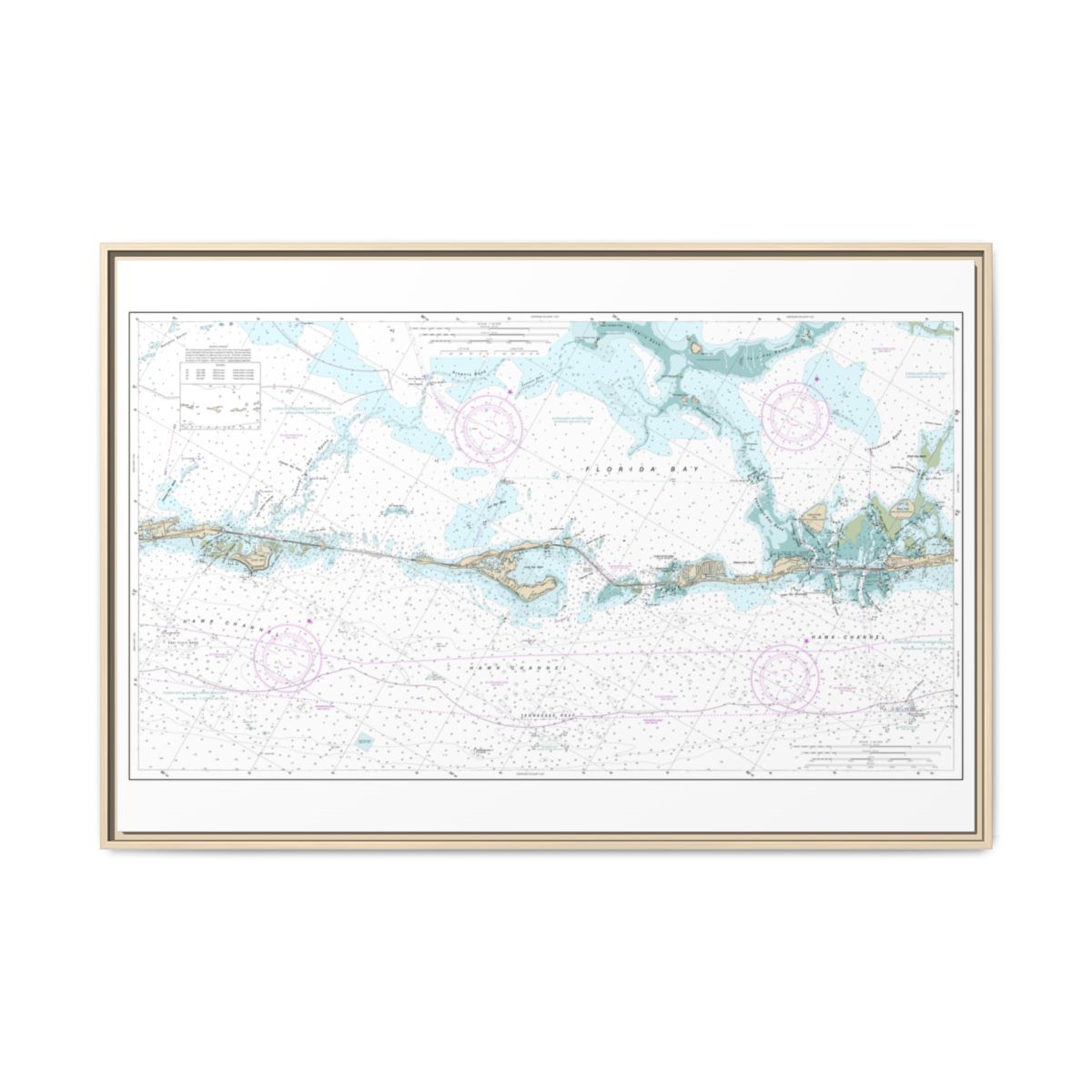 Chart 11449 Intracoastal Waterway Matecumbe to Grassy Key - NOAA Nautical Chart Floating Frame Canvas | 30" x 20" | 36" x 24" | 48" x 32" - Natural front