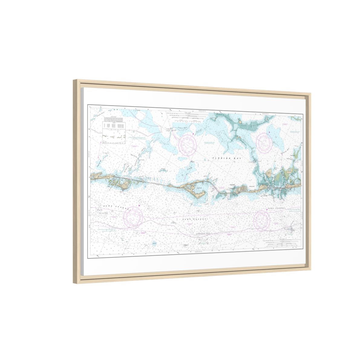 Chart 11449 Intracoastal Waterway Matecumbe to Grassy Key - NOAA Nautical Chart Floating Frame Canvas | 30" x 20" | 36" x 24" | 48" x 32" - Natural side