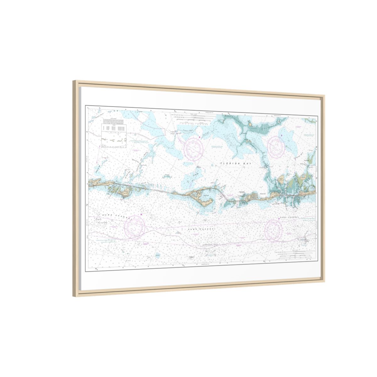 Chart 11449 Intracoastal Waterway Matecumbe to Grassy Key - NOAA Nautical Chart Floating Frame Canvas | 30" x 20" | 36" x 24" | 48" x 32" - Natural side