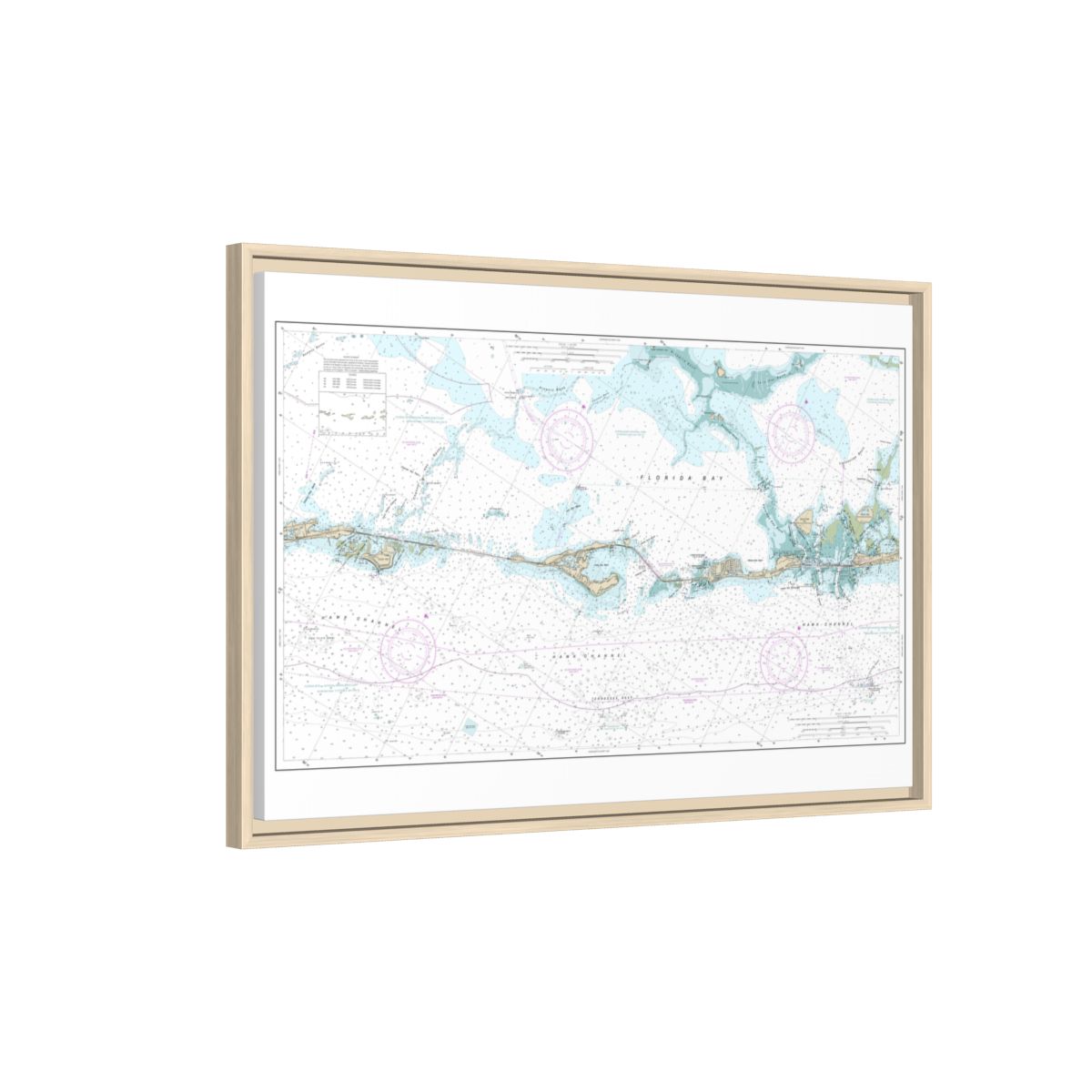 Chart 11449 Intracoastal Waterway Matecumbe to Grassy Key - NOAA Nautical Chart Floating Frame Canvas | 30" x 20" | 36" x 24" | 48" x 32" - Natural side