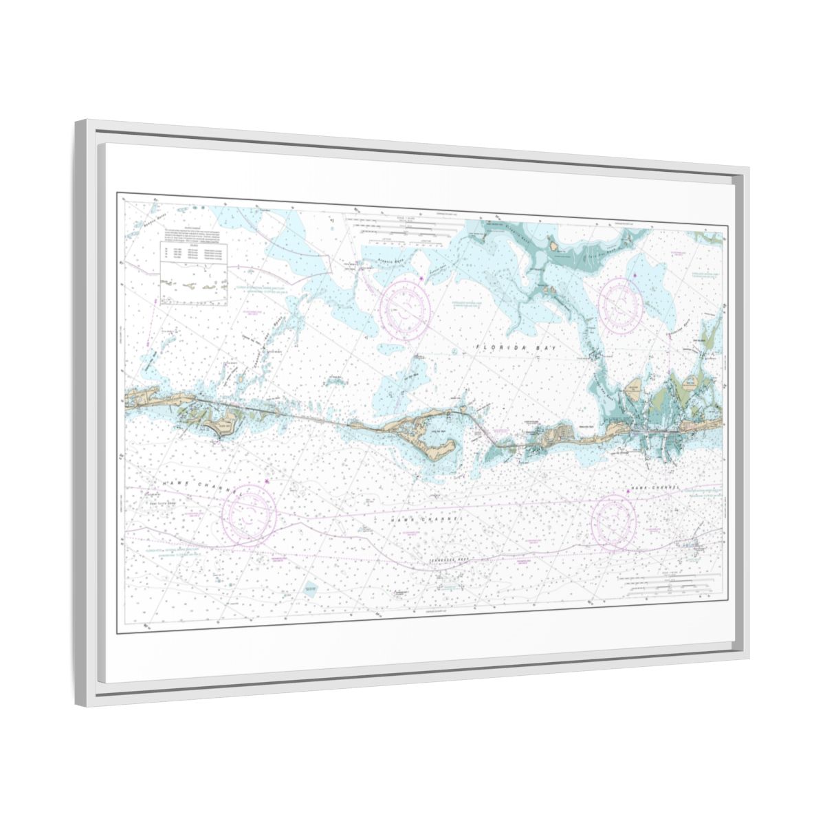 Chart 11449 Intracoastal Waterway Matecumbe to Grassy Key - NOAA Nautical Chart Floating Frame Canvas | 30" x 20" | 36" x 24" | 48" x 32" - White side