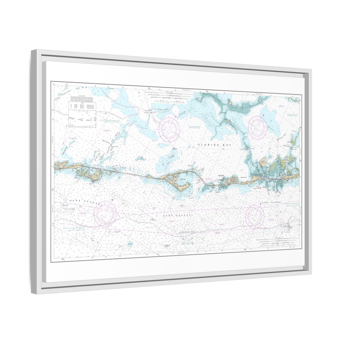 Chart 11449 Intracoastal Waterway Matecumbe to Grassy Key - NOAA Nautical Chart Floating Frame Canvas | 30" x 20" | 36" x 24" | 48" x 32" - White side