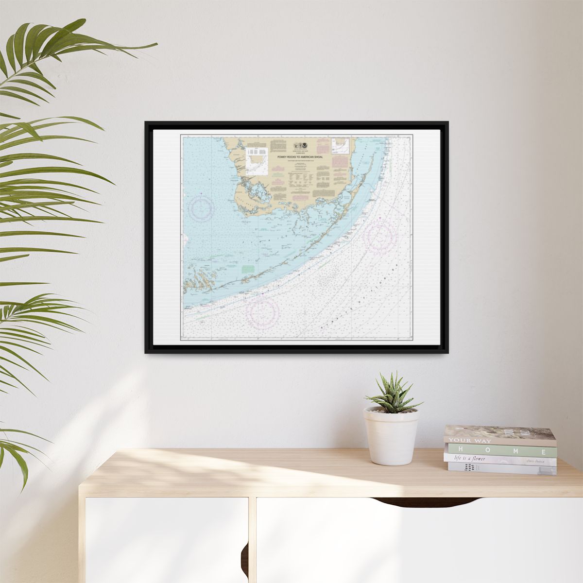 Chart 11450 Fowey Rocks to American Shoal - NOAA Nautical Chart Floating Frame Canvas | 32" x 24" | 40" x 30" - Black context-1