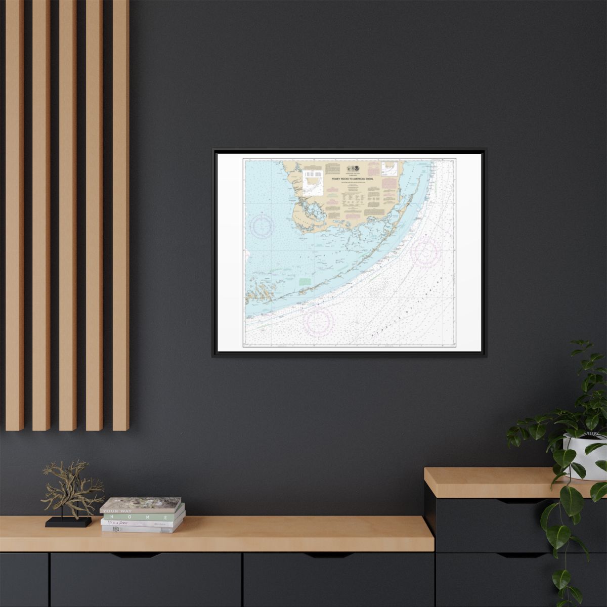 Chart 11450 Fowey Rocks to American Shoal - NOAA Nautical Chart Floating Frame Canvas | 32" x 24" | 40" x 30" - Black context-2