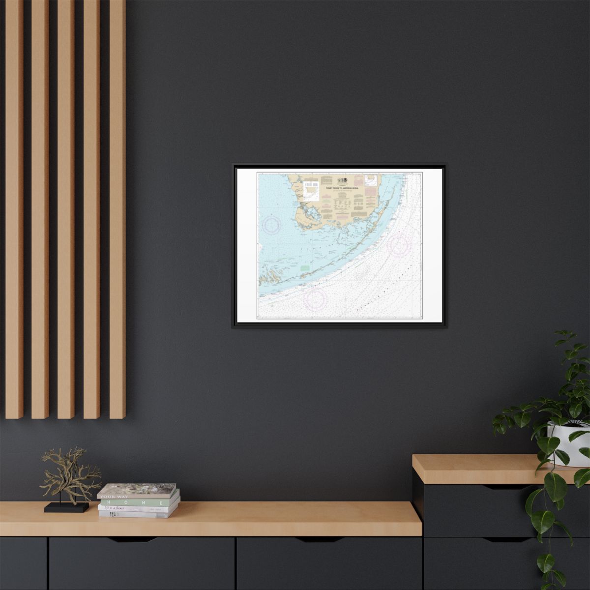 Chart 11450 Fowey Rocks to American Shoal - NOAA Nautical Chart Floating Frame Canvas | 32" x 24" | 40" x 30" - Black context-2
