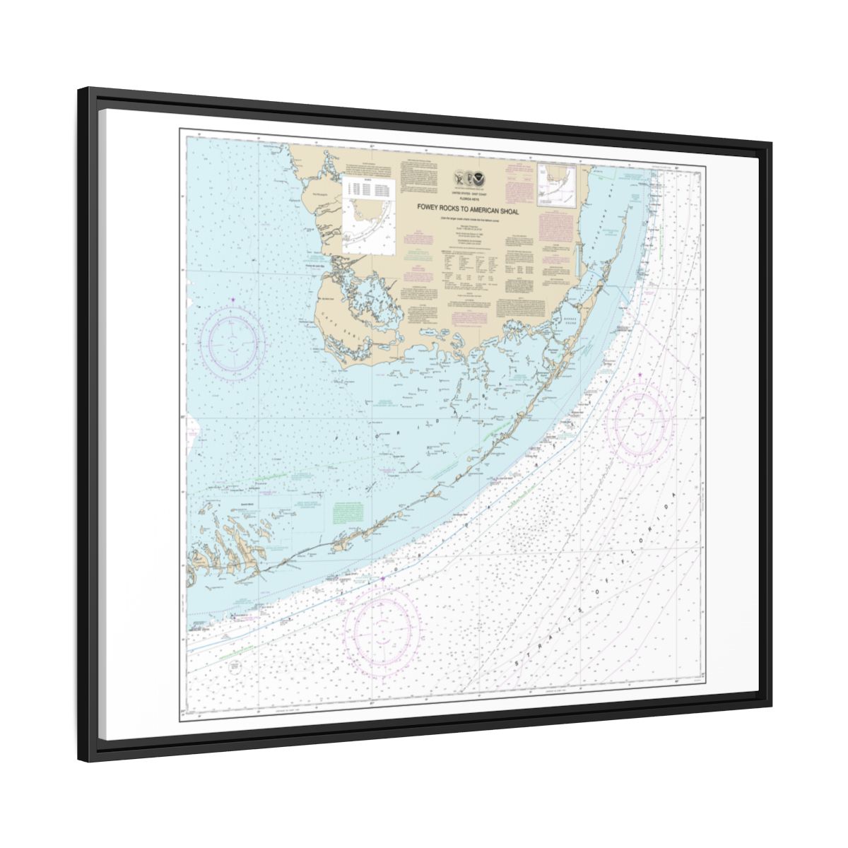 Chart 11450 Fowey Rocks to American Shoal - NOAA Nautical Chart Floating Frame Canvas | 32" x 24" | 40" x 30" - Black side