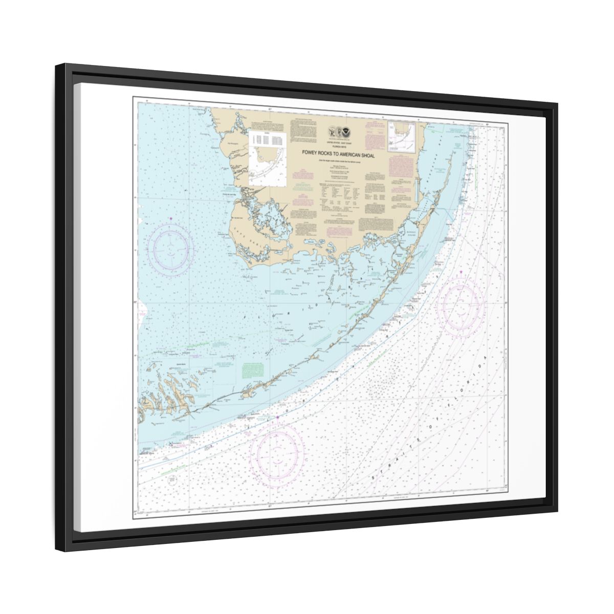 Chart 11450 Fowey Rocks to American Shoal - NOAA Nautical Chart Floating Frame Canvas | 32" x 24" | 40" x 30" - Black side