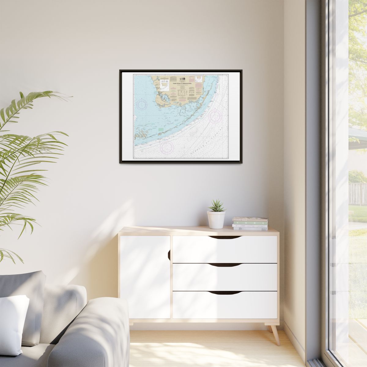 Chart 11450 Fowey Rocks to American Shoal - NOAA Nautical Chart Floating Frame Canvas | 32" x 24" | 40" x 30" - Espresso context-1