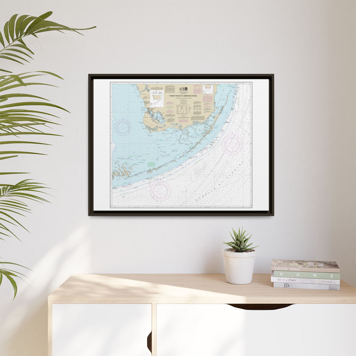 Chart 11450 Fowey Rocks to American Shoal - NOAA Nautical Chart Floating Frame Canvas | 32" x 24" | 40" x 30" - Espresso context-1