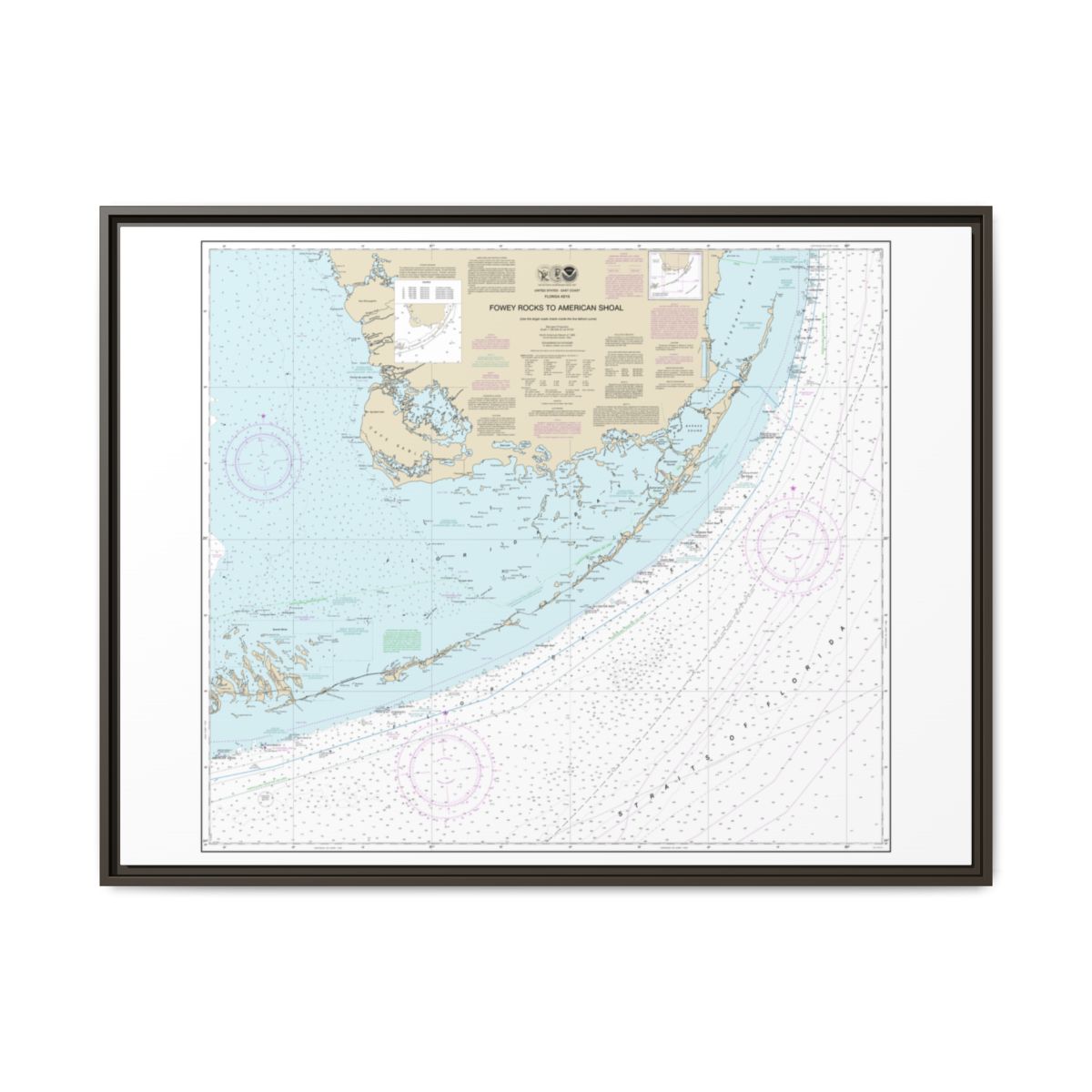 Chart 11450 Fowey Rocks to American Shoal - NOAA Nautical Chart Floating Frame Canvas | 32" x 24" | 40" x 30" - Espresso front