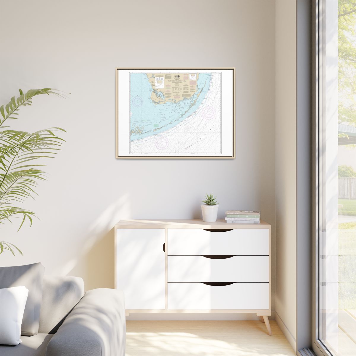 Chart 11450 Fowey Rocks to American Shoal - NOAA Nautical Chart Floating Frame Canvas | 32" x 24" | 40" x 30" - Natural context-1