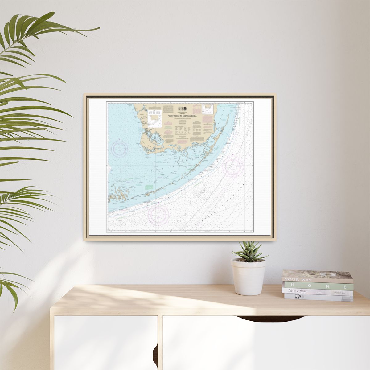 Chart 11450 Fowey Rocks to American Shoal - NOAA Nautical Chart Floating Frame Canvas | 32" x 24" | 40" x 30" - Natural context-1