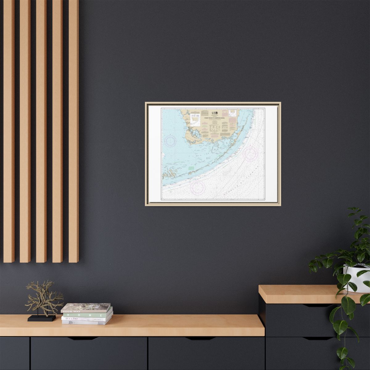 Chart 11450 Fowey Rocks to American Shoal - NOAA Nautical Chart Floating Frame Canvas | 32" x 24" | 40" x 30" - Natural context-2