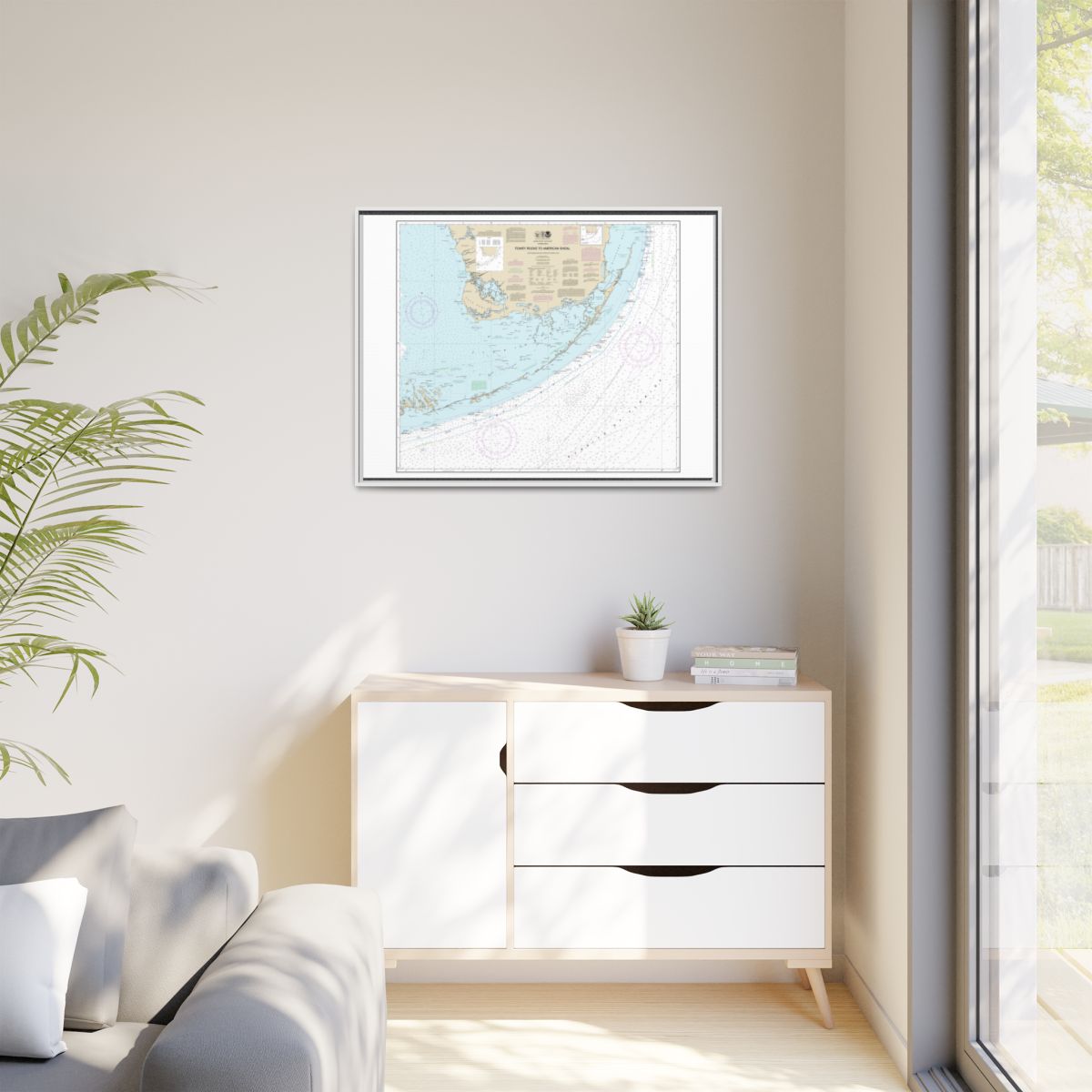 Chart 11450 Fowey Rocks to American Shoal - NOAA Nautical Chart Floating Frame Canvas | 32" x 24" | 40" x 30" - White context-1