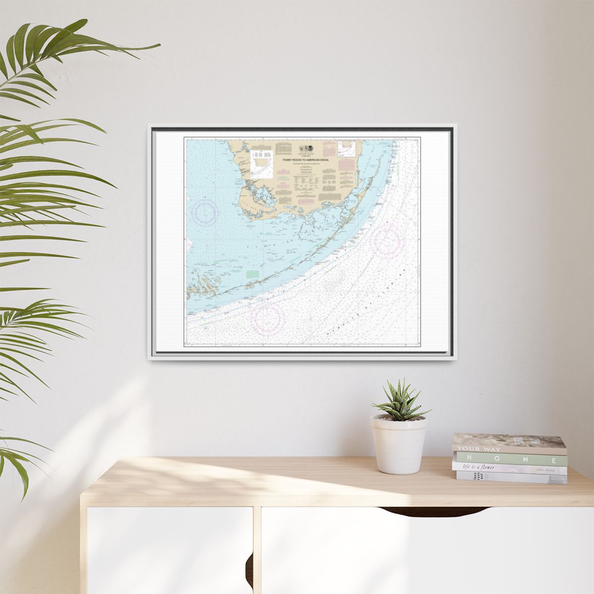 Chart 11450 Fowey Rocks to American Shoal - NOAA Nautical Chart Floating Frame Canvas | 32" x 24" | 40" x 30" - White context-1