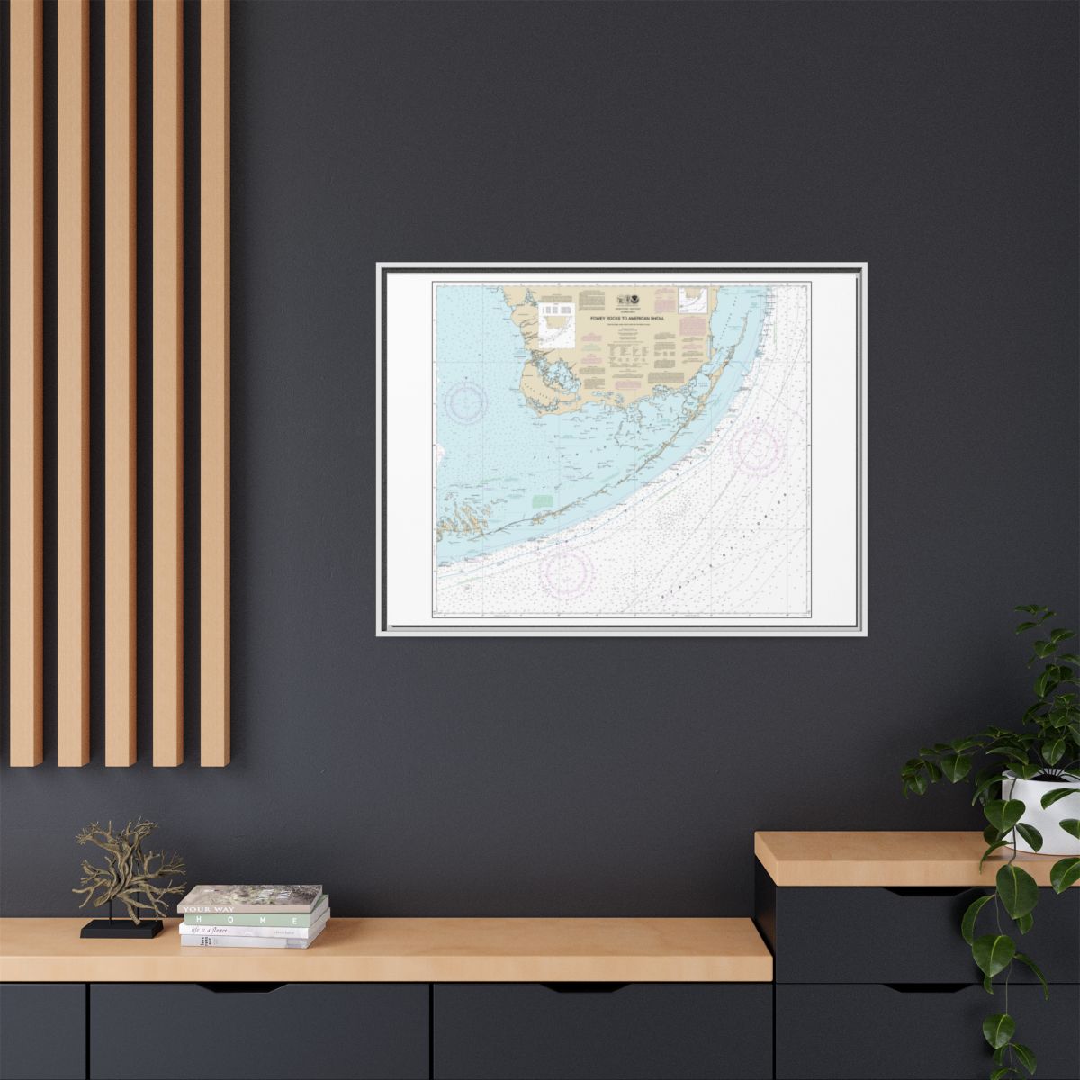 Chart 11450 Fowey Rocks to American Shoal - NOAA Nautical Chart Floating Frame Canvas | 32" x 24" | 40" x 30" - White context-2