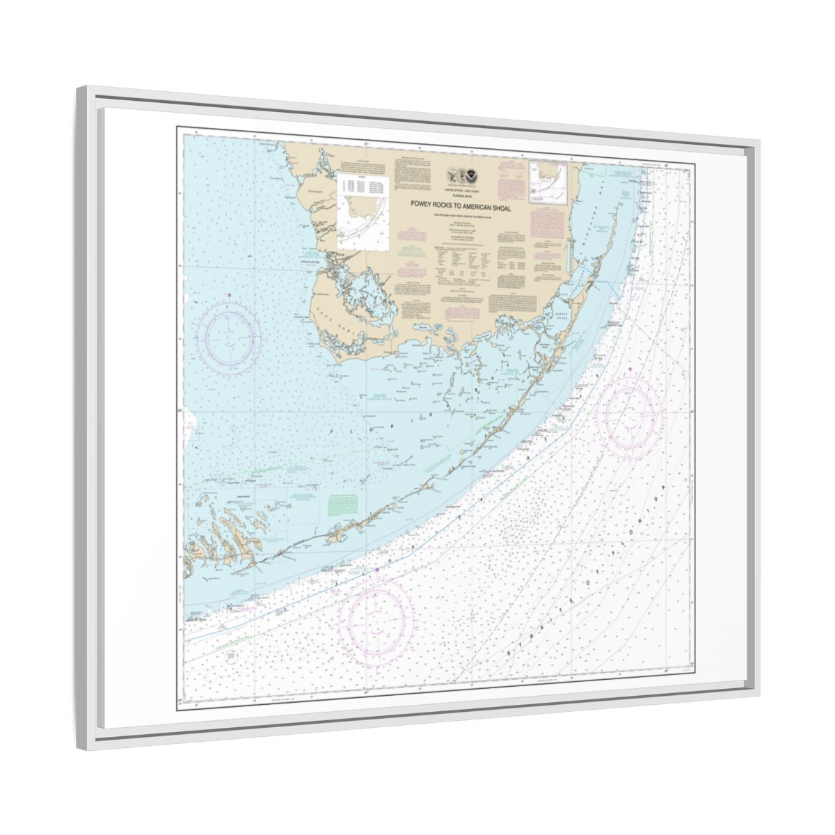 Chart 11450 Fowey Rocks to American Shoal - NOAA Nautical Chart Floating Frame Canvas | 32" x 24" | 40" x 30" - White side