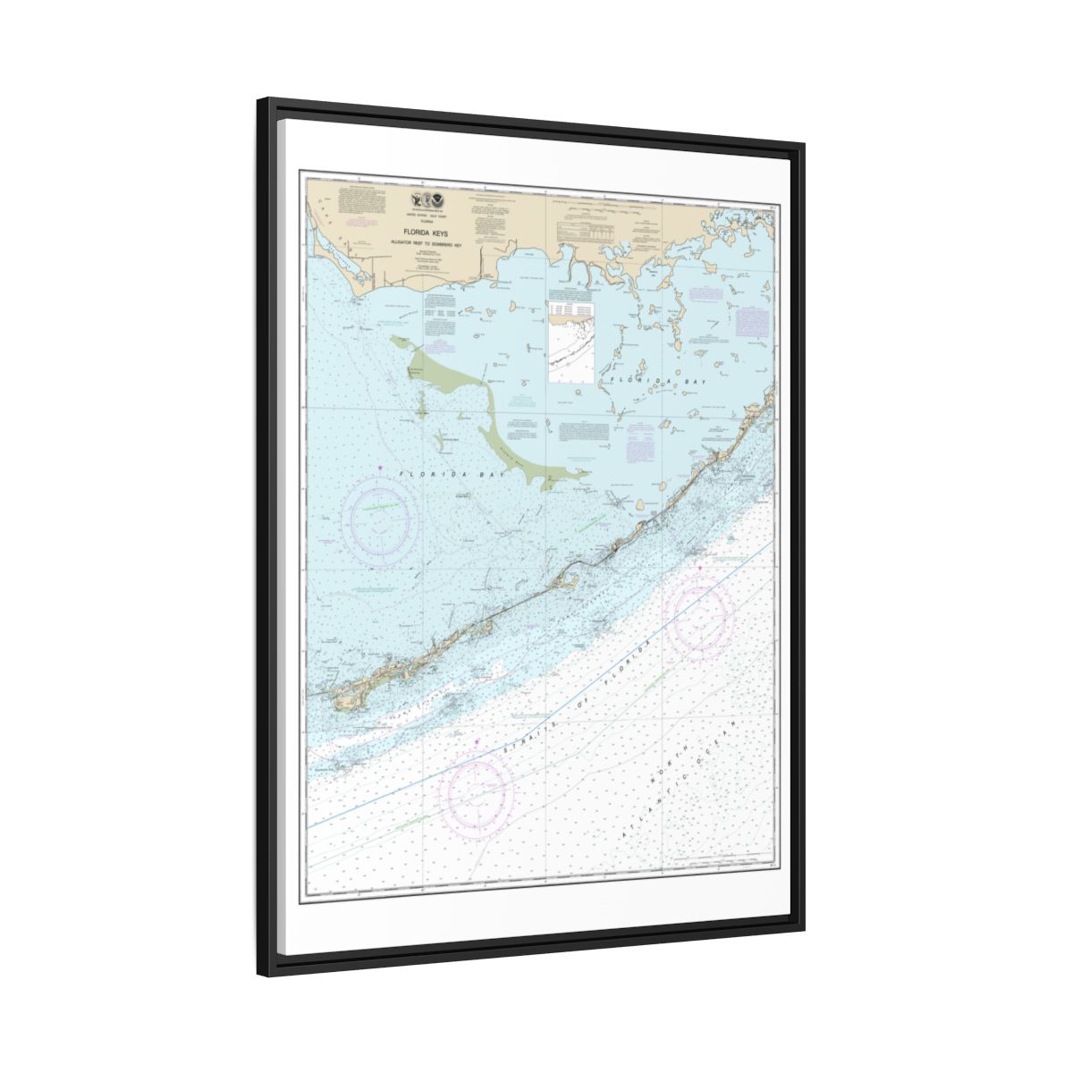 Chart 11452 Florida Keys - Alligator Reef to Sombrero Key - NOAA Nautical Chart Floating Frame Canvas | 24" x 32" | 30" x 40" - Black side