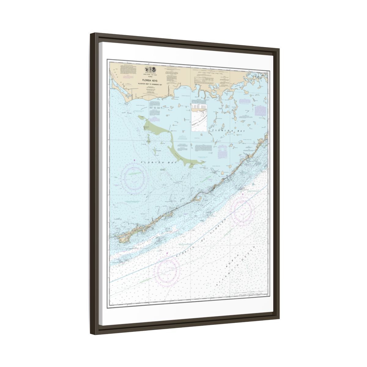 Chart 11452 Florida Keys - Alligator Reef to Sombrero Key - NOAA Nautical Chart Floating Frame Canvas | 24" x 32" | 30" x 40" - Espresso side