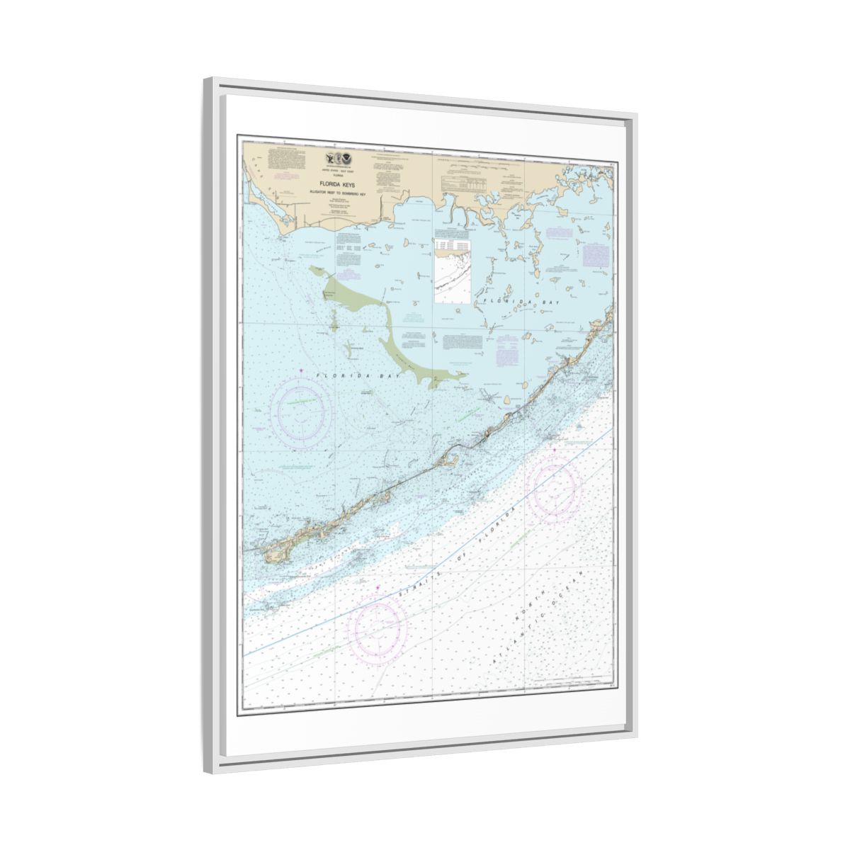 Chart 11452 Florida Keys - Alligator Reef to Sombrero Key - NOAA Nautical Chart Floating Frame Canvas | 24" x 32" | 30" x 40" - White side