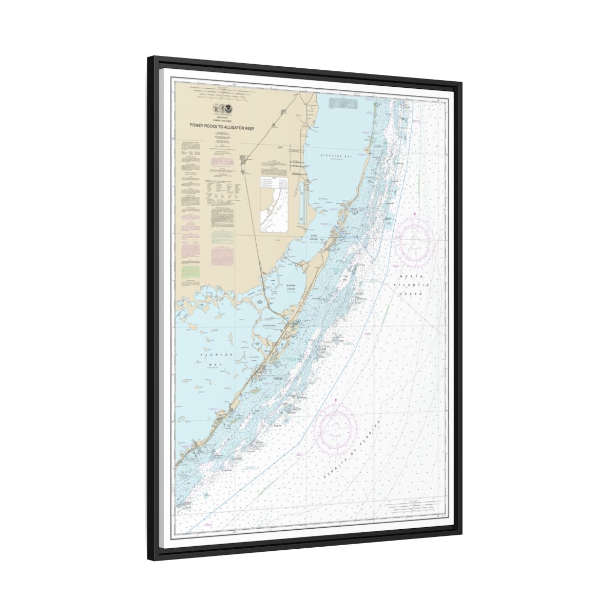 Chart 11462 Fowey Rocks to Alligator Reef - NOAA Nautical Chart Floating Frame Canvas | 24" x 32" | 30" x 40" - Black side