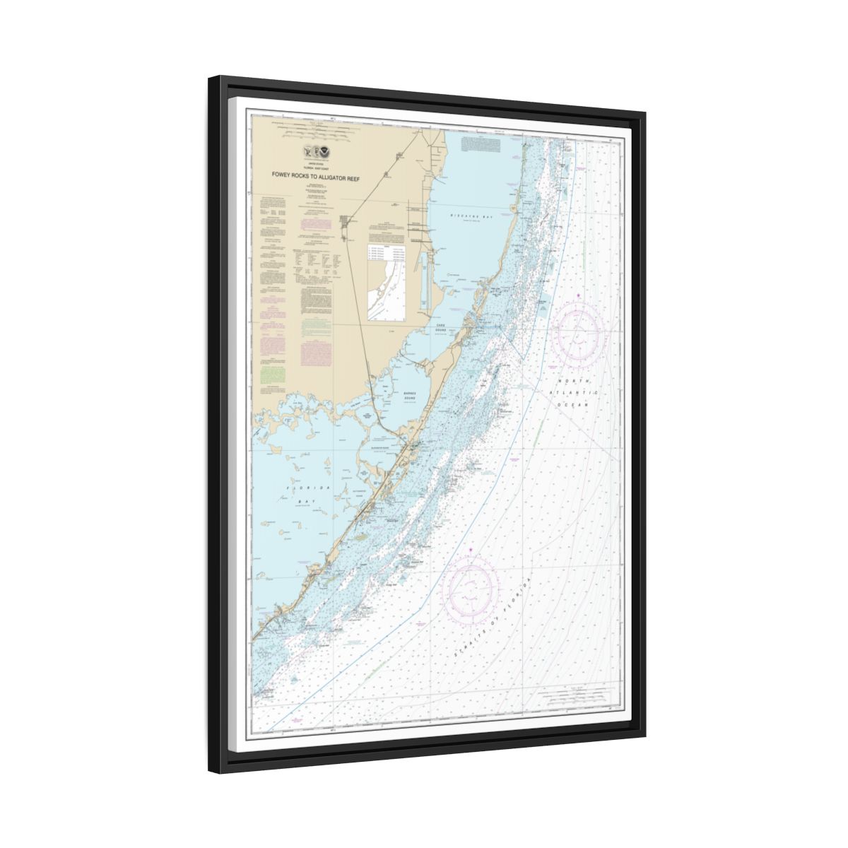 Chart 11462 Fowey Rocks to Alligator Reef - NOAA Nautical Chart Floating Frame Canvas | 24" x 32" | 30" x 40" - Black side