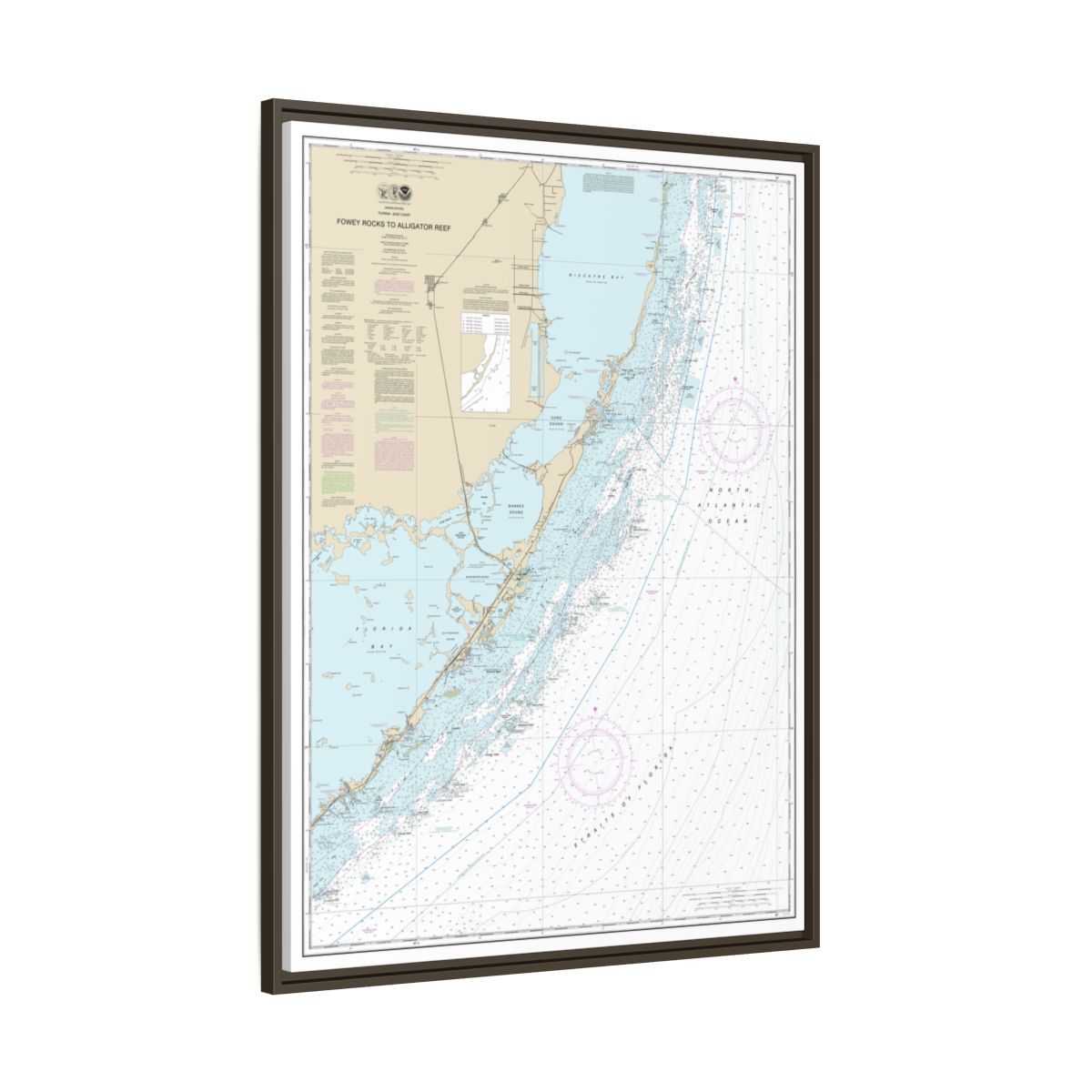 Chart 11462 Fowey Rocks to Alligator Reef - NOAA Nautical Chart Floating Frame Canvas | 24" x 32" | 30" x 40" - Espresso side