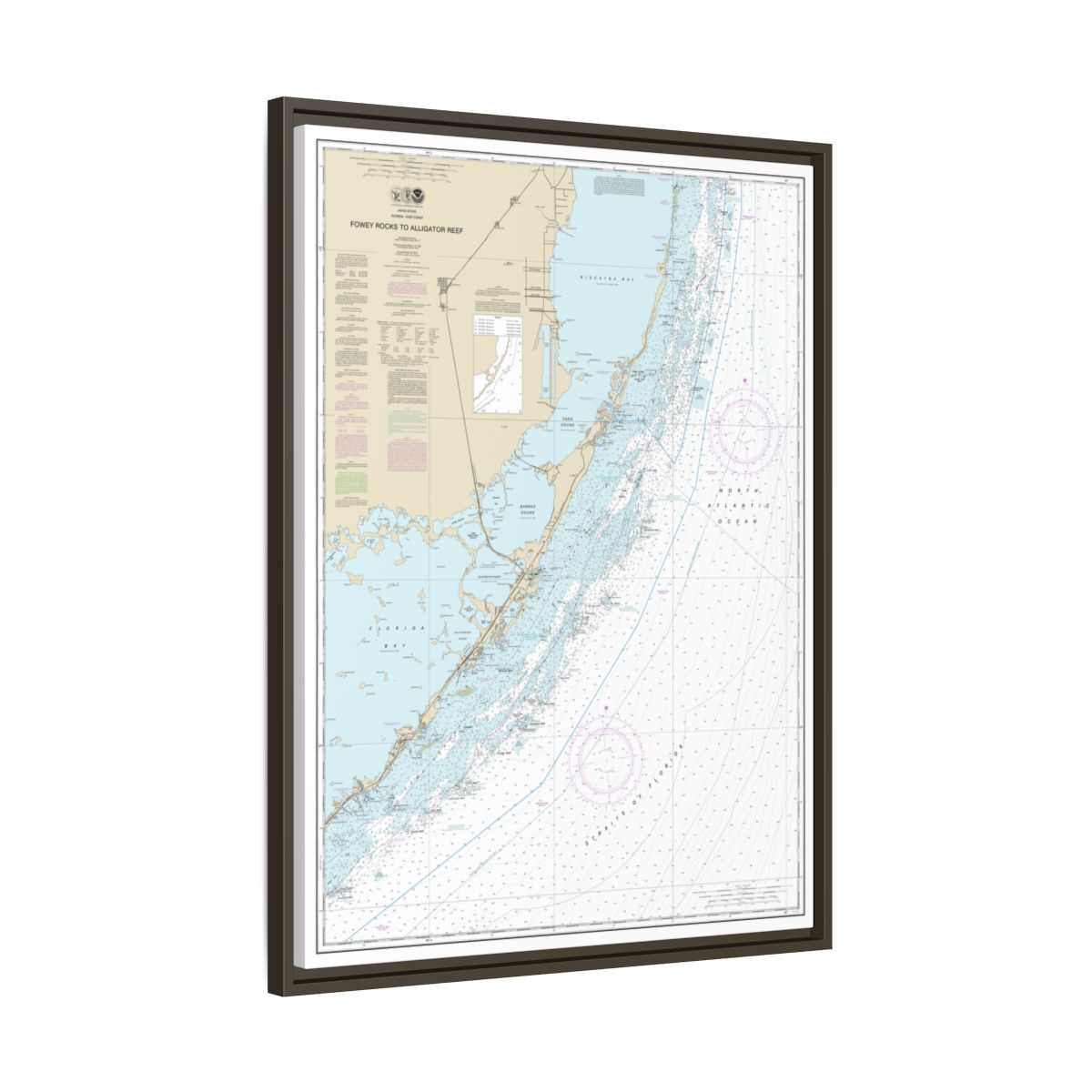 Chart 11462 Fowey Rocks to Alligator Reef - NOAA Nautical Chart Floating Frame Canvas | 24" x 32" | 30" x 40" - Espresso side
