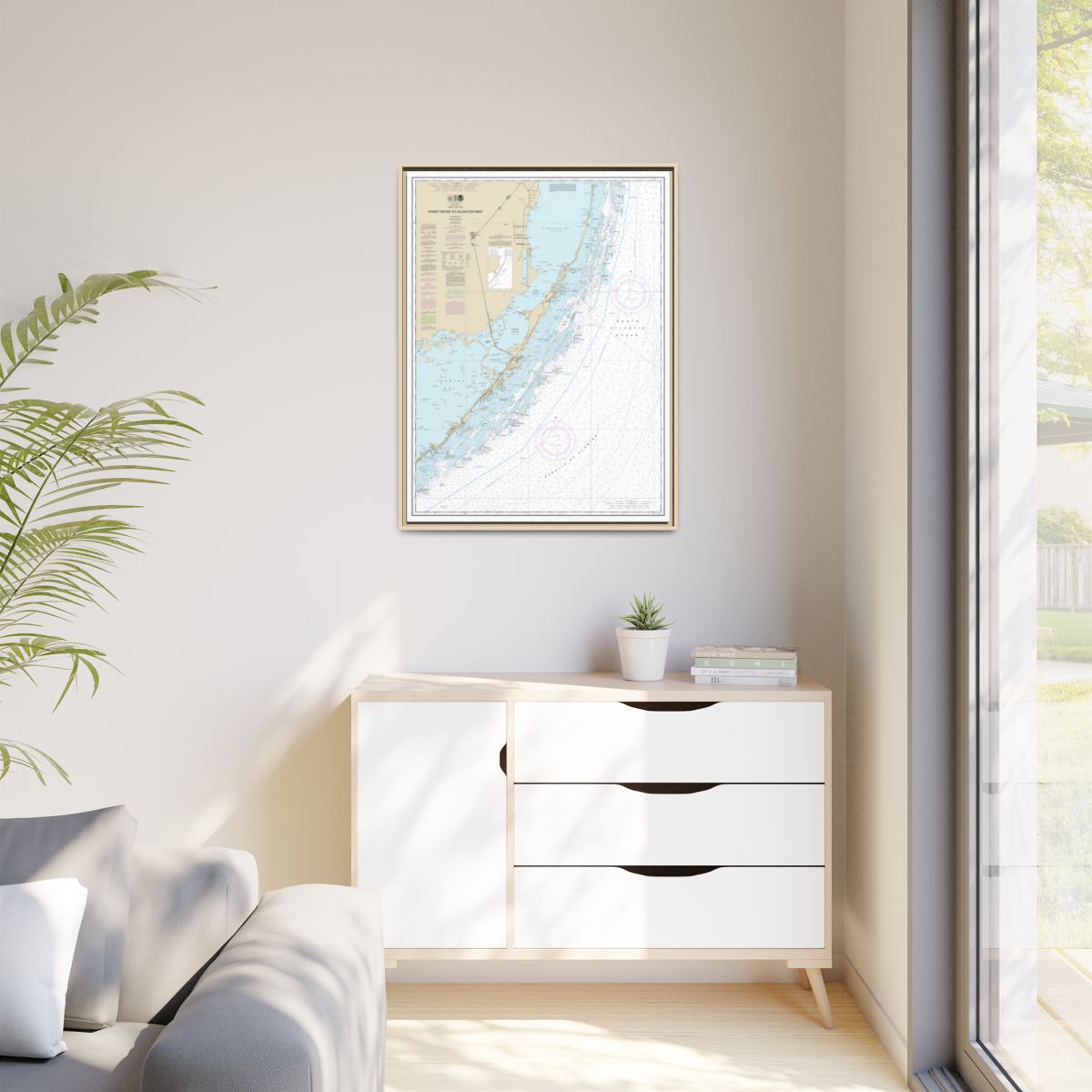 Chart 11462 Fowey Rocks to Alligator Reef - NOAA Nautical Chart Floating Frame Canvas | 24" x 32" | 30" x 40" - Natural context-1