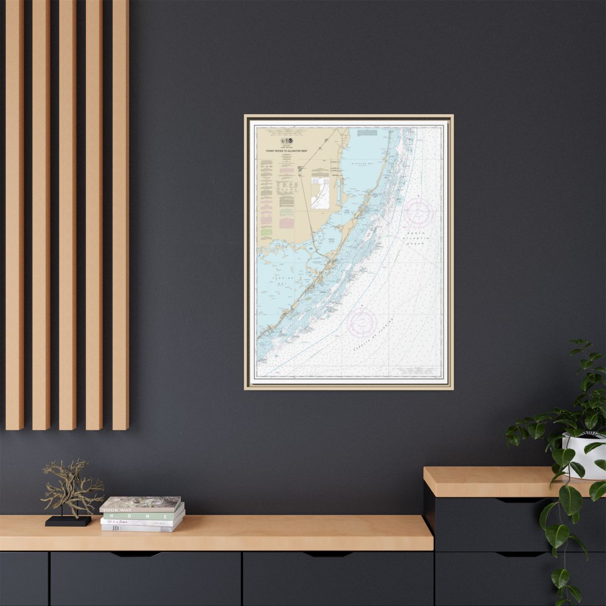 Chart 11462 Fowey Rocks to Alligator Reef - NOAA Nautical Chart Floating Frame Canvas | 24" x 32" | 30" x 40" - Natural context-2