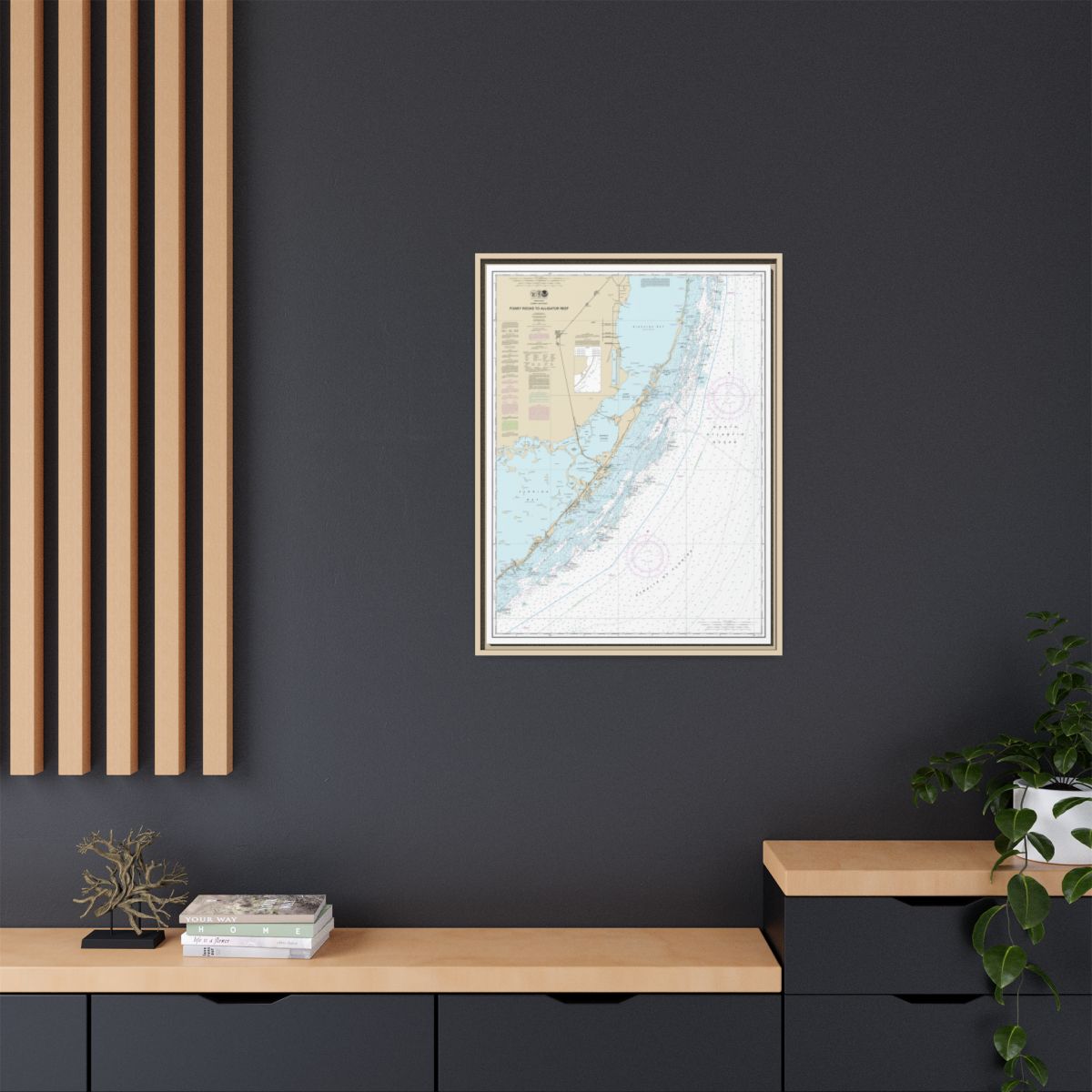 Chart 11462 Fowey Rocks to Alligator Reef - NOAA Nautical Chart Floating Frame Canvas | 24" x 32" | 30" x 40" - Natural context-2