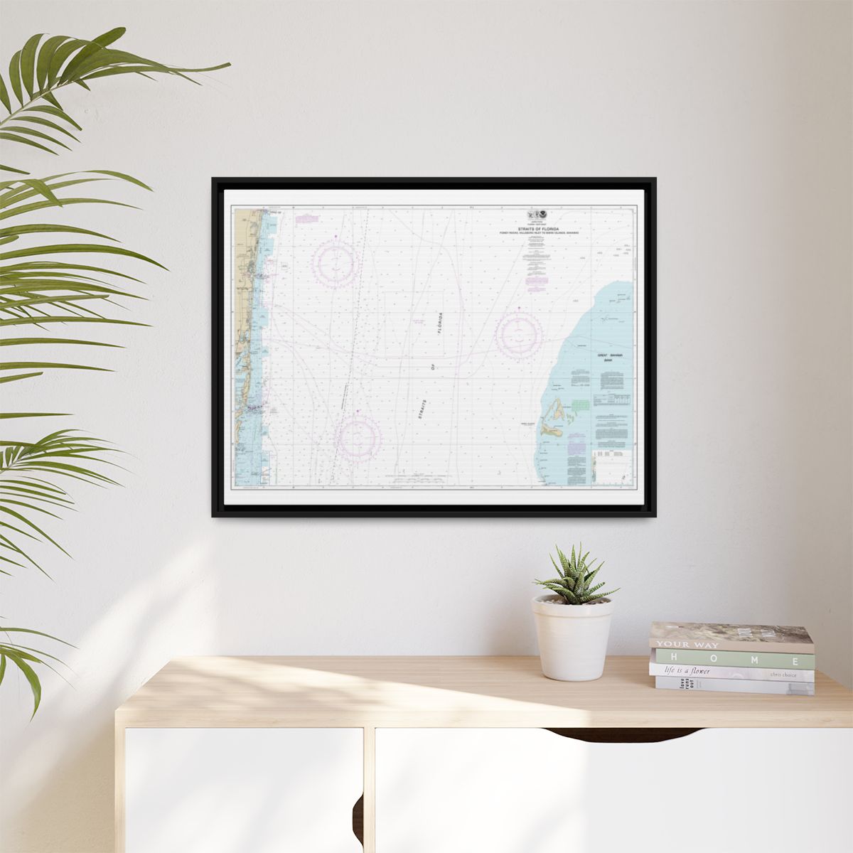 Chart 11469 Straits of Florida Fowey Rocks, Hillsboro Inlet to Bimini Islands, Bahamas - NOAA Nautical Chart Floating Frame Canvas | 32" x 24" | 40" x 30" - Black context-1