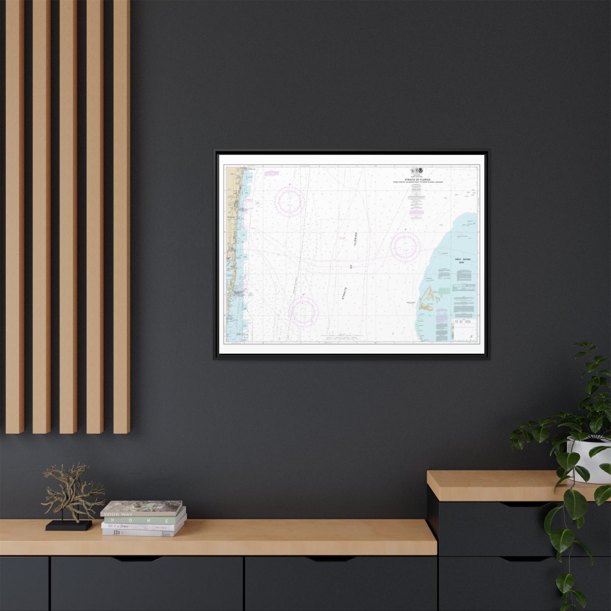 Chart 11469 Straits of Florida Fowey Rocks, Hillsboro Inlet to Bimini Islands, Bahamas - NOAA Nautical Chart Floating Frame Canvas | 32" x 24" | 40" x 30" - Black context-2