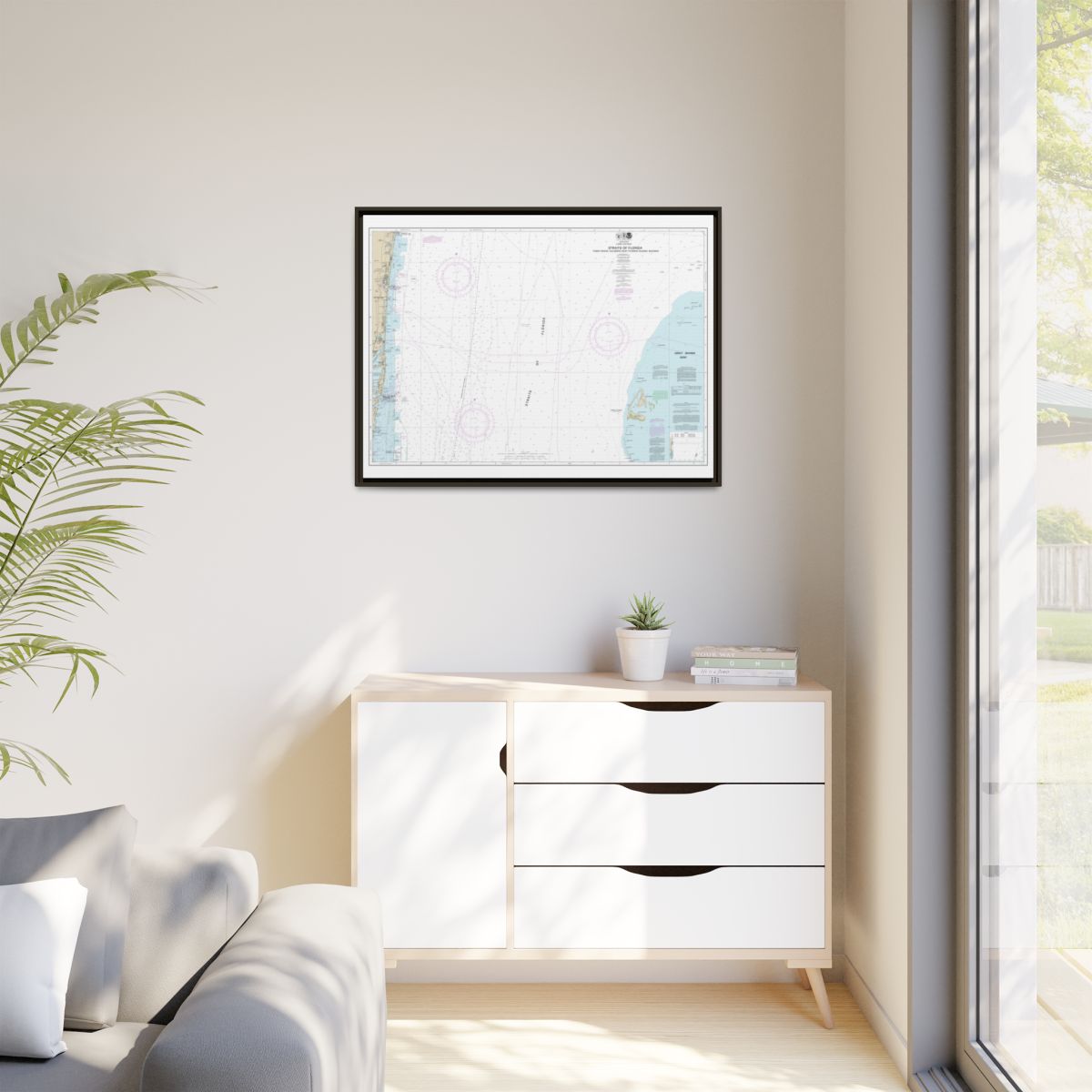 Chart 11469 Straits of Florida Fowey Rocks, Hillsboro Inlet to Bimini Islands, Bahamas - NOAA Nautical Chart Floating Frame Canvas | 32" x 24" | 40" x 30" - Espresso context-1