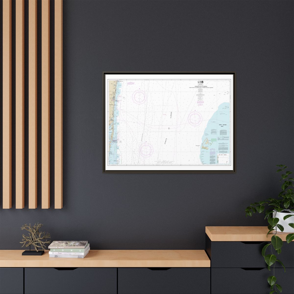 Chart 11469 Straits of Florida Fowey Rocks, Hillsboro Inlet to Bimini Islands, Bahamas - NOAA Nautical Chart Floating Frame Canvas | 32" x 24" | 40" x 30" - Espresso context-2