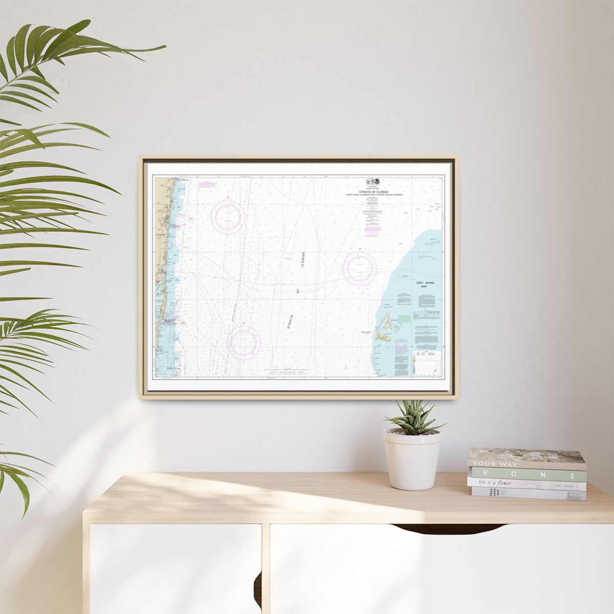 Chart 11469 Straits of Florida Fowey Rocks, Hillsboro Inlet to Bimini Islands, Bahamas - NOAA Nautical Chart Floating Frame Canvas | 32" x 24" | 40" x 30" - Natural context-1