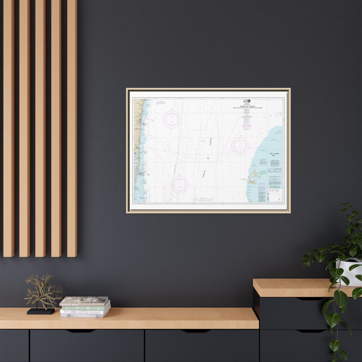 Chart 11469 Straits of Florida Fowey Rocks, Hillsboro Inlet to Bimini Islands, Bahamas - NOAA Nautical Chart Floating Frame Canvas | 32" x 24" | 40" x 30" - Natural context-2