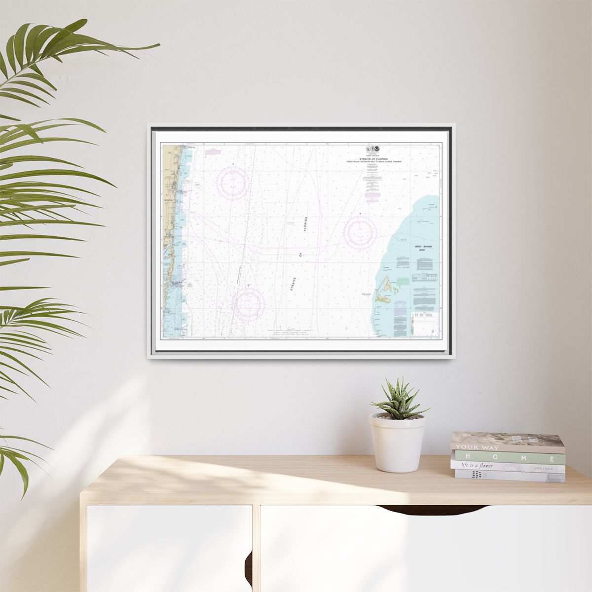 Chart 11469 Straits of Florida Fowey Rocks, Hillsboro Inlet to Bimini Islands, Bahamas - NOAA Nautical Chart Floating Frame Canvas | 32" x 24" | 40" x 30" - White context-1