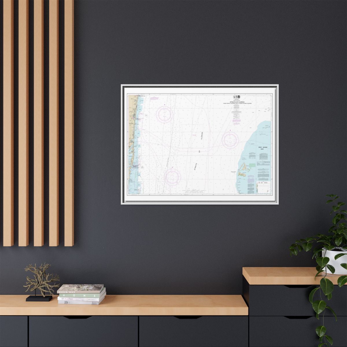 Chart 11469 Straits of Florida Fowey Rocks, Hillsboro Inlet to Bimini Islands, Bahamas - NOAA Nautical Chart Floating Frame Canvas | 32" x 24" | 40" x 30" - White context-2