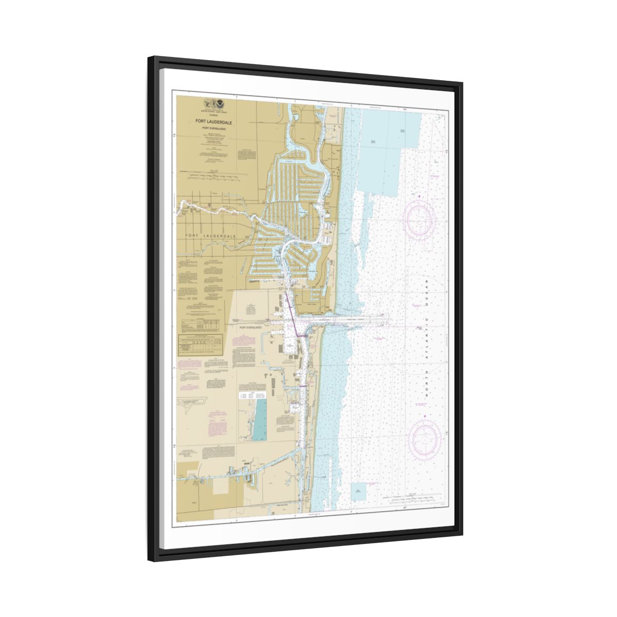 Chart 11470 Fort Lauderdale Port Everglades - NOAA Nautical Chart Floating Frame Canvas | 24" x 32" | 30" x 40" - Black side