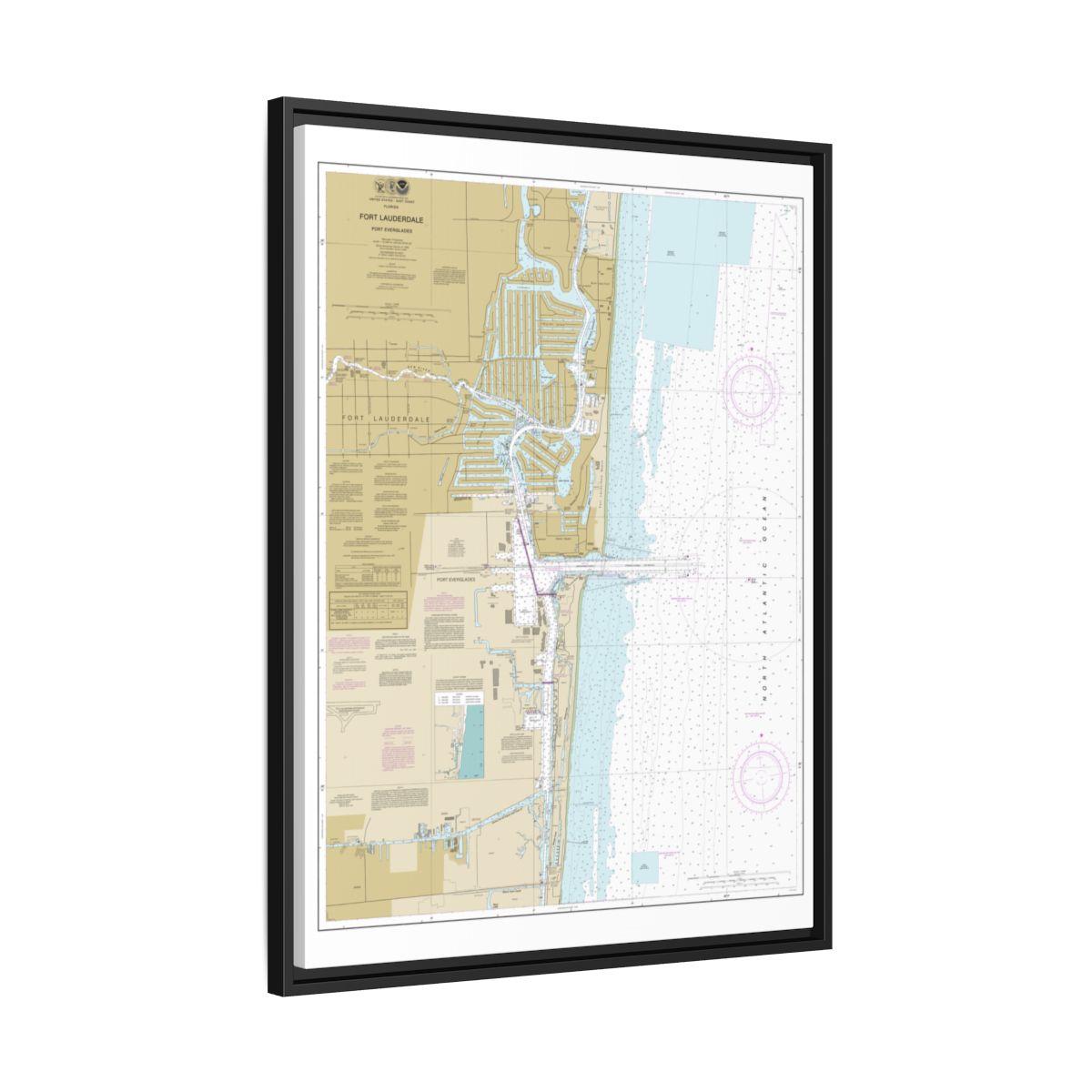 Chart 11470 Fort Lauderdale Port Everglades - NOAA Nautical Chart Floating Frame Canvas | 24" x 32" | 30" x 40" - Black side