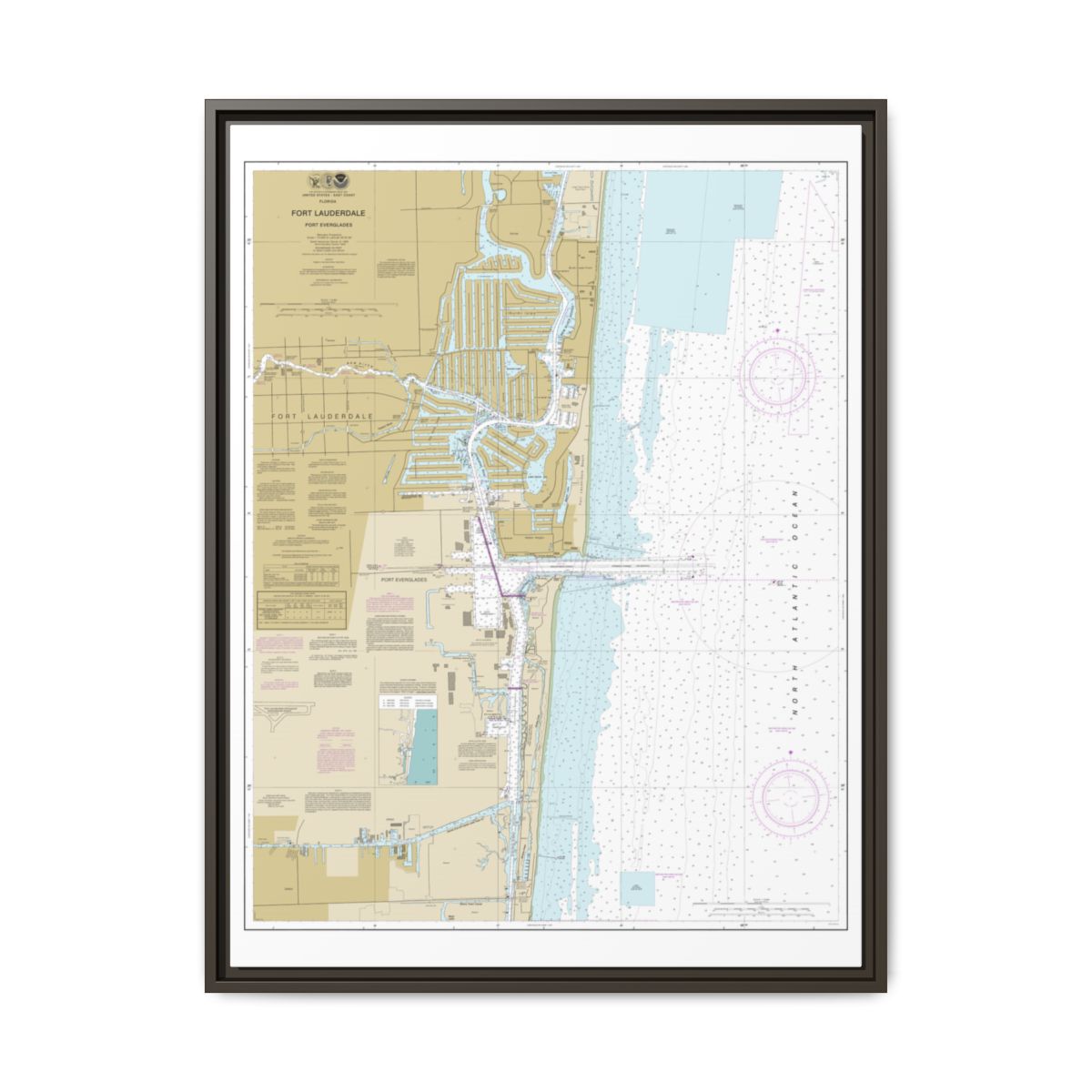 Chart 11470 Fort Lauderdale Port Everglades - NOAA Nautical Chart Floating Frame Canvas | 24" x 32" | 30" x 40" - Espresso front